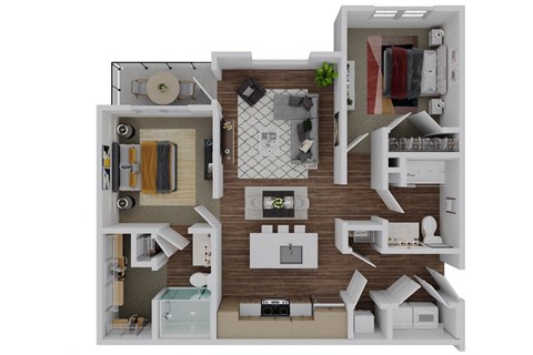 Floor plan for 2 beds, 2 baths, 1079 sqft